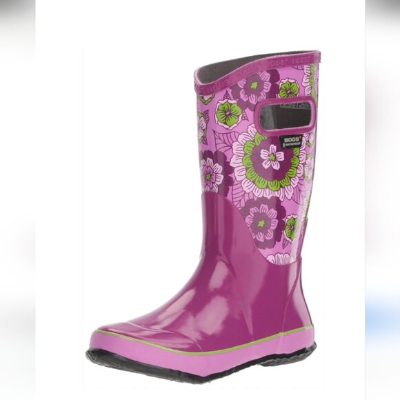 BOGS | Rainboot Pansies Rain Boots Floral Purple Girls Sz 6 - Picture 1 of 6